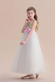 A-Line Sequins Tulle High-waisted Flower Girl Dress On Sale