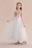 A-Line Sequins Tulle High-waisted Flower Girl Dress On Sale