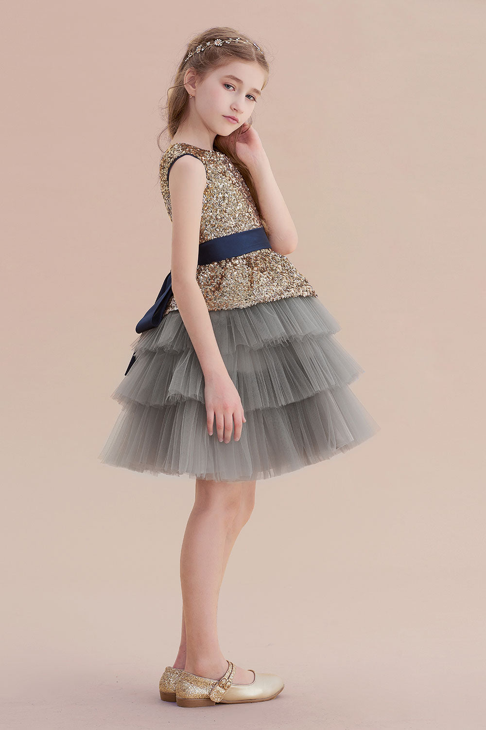 A-Line Sequins Tulle Knee Length Flower Girl Dress On Sale