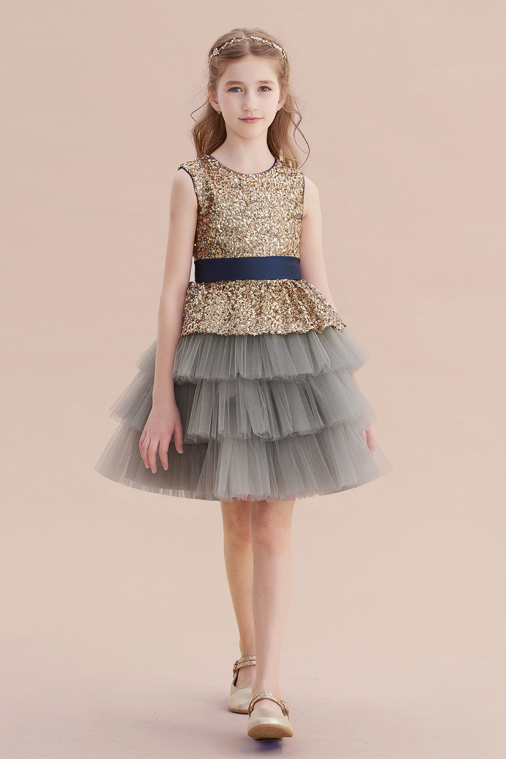 A-Line Sequins Tulle Knee Length Flower Girl Dress On Sale