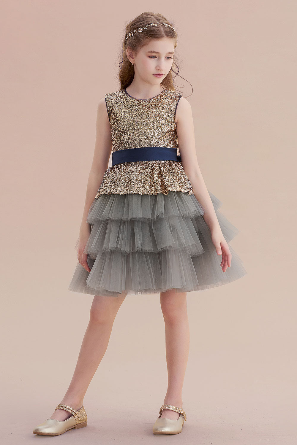 A-Line Sequins Tulle Knee Length Flower Girl Dress On Sale