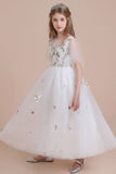 A-Line Short Sleeve Embroidered Tulle Flower Girl Dress On Sale