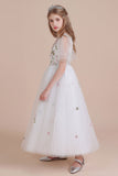 A-Line Short Sleeve Embroidered Tulle Flower Girl Dress On Sale