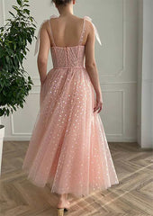 A-Line Sweetheart Sleeveless Ankle-Length Tulle Homecoming Dress with Pleated Sequins