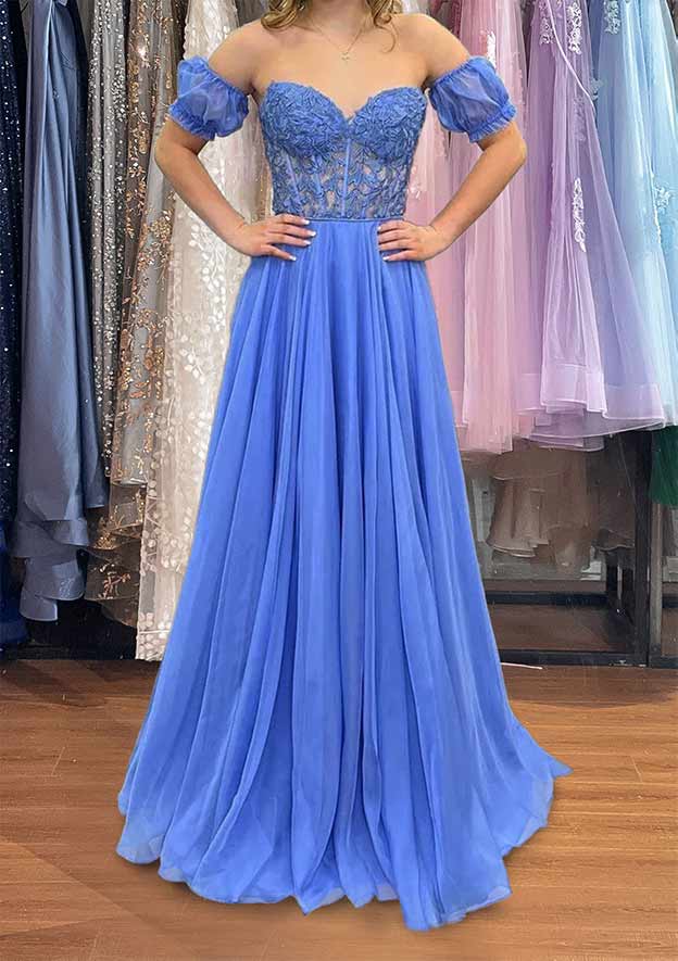 A-Line Sweetheart Strapless Long/Floor-Length Chiffon Prom Dress/Evening Dress with Detachable Balloon Sleeves