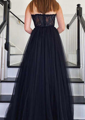 A-Line Sweetheart Strapless Tulle Prom Dress/Evening Dress With Appliqued Detail