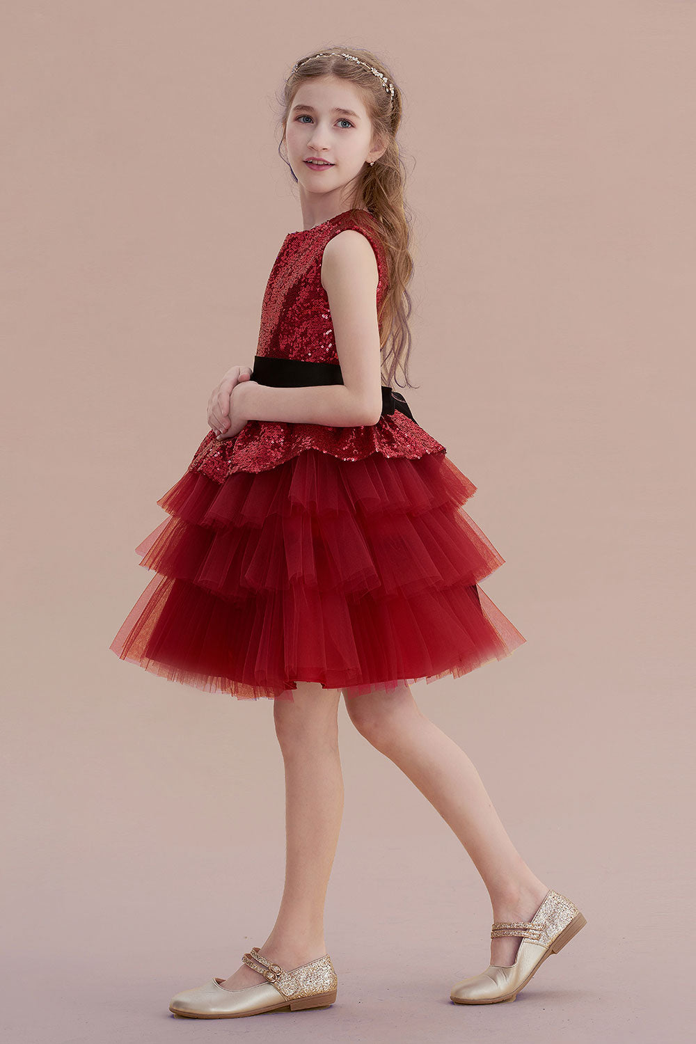 A-Line Tulle Sequins Knee Length Flower Girl Dress Online