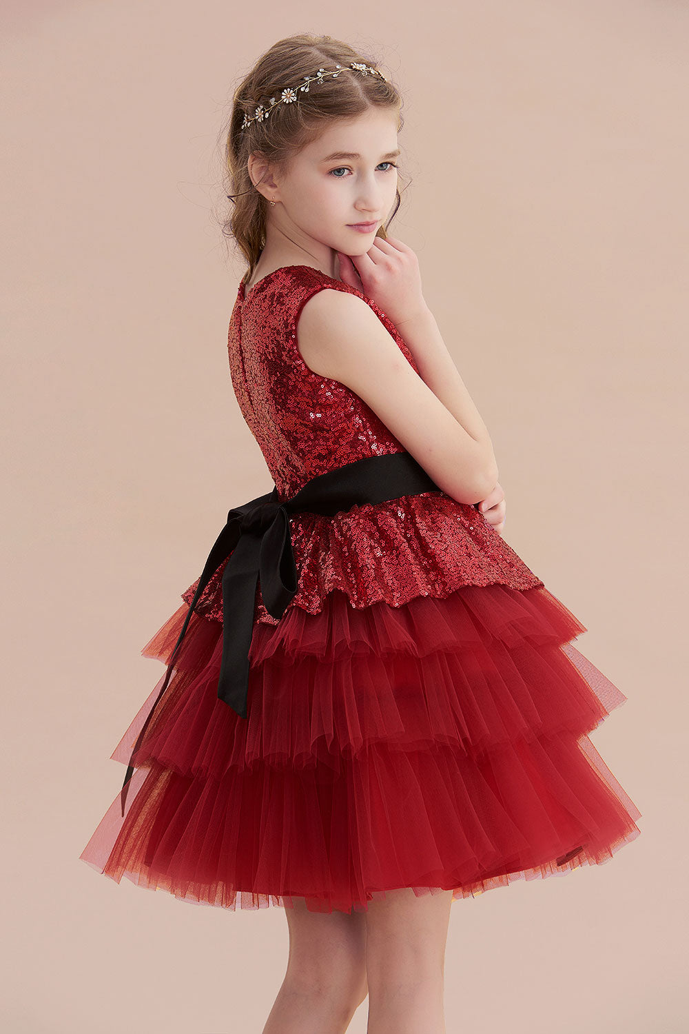 A-Line Tulle Sequins Knee Length Flower Girl Dress Online