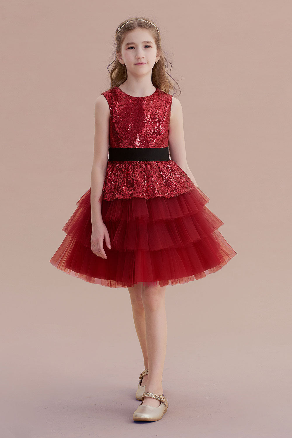 A-Line Tulle Sequins Knee Length Flower Girl Dress Online