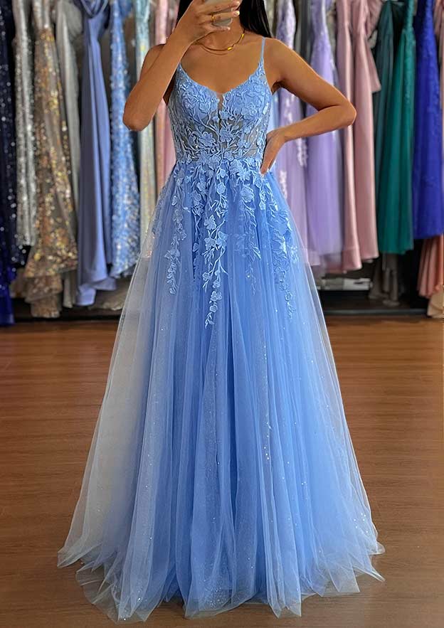 A-Line V-Neck Long/Floor-Length Tulle Prom Dress/Evening Dress with Sp Newinlook A-Line V-Neck Long/Floor-Length Tulle Prom Dress/Evening Dress with Sp Newinlook
