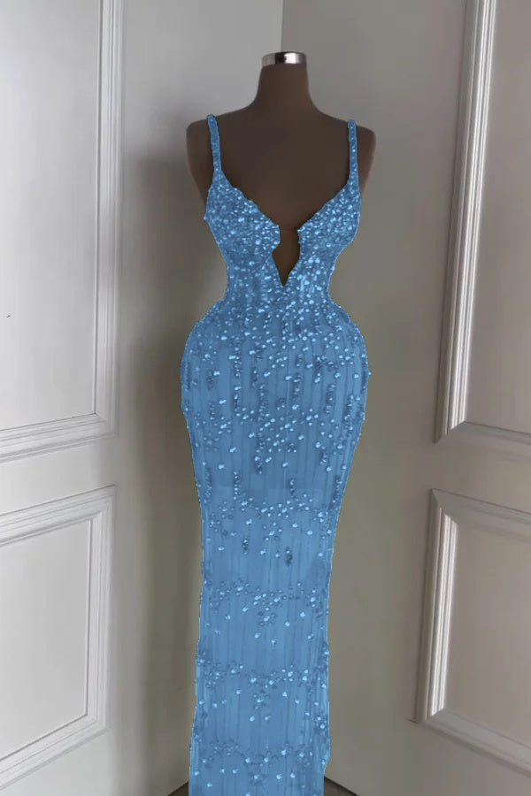 Spaghetti Strap Sleeveless Long Mermaid Formal Dress With Beading