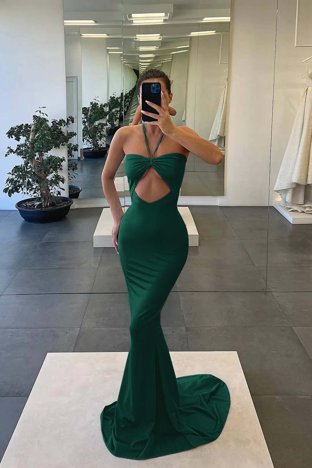 Newinlook Strapless Blue Mermaid Evening Dress With Sleeveless Halter