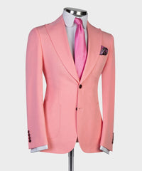 Newinlook Pink Three-Piece Peaked Lapel Wedding Suit for Groom