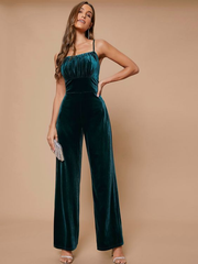 Newinlook Attractive Dark Green Sleeveless Spaghetti Strap Long Jump Suit