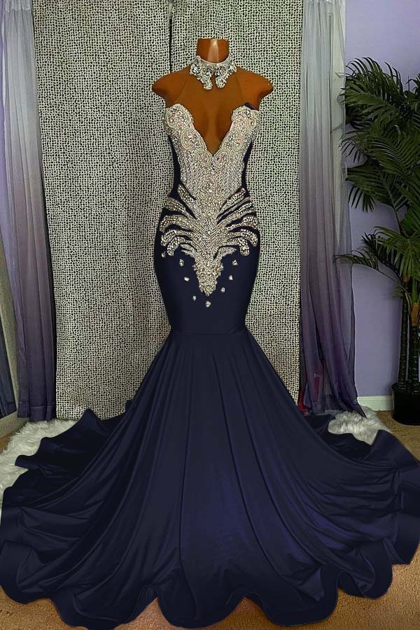 Newinlook Pink Sleeveless Beading Mermaid Evening Dress