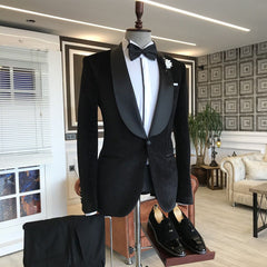 Newinlook Gentle Black Shawl Lapel Wedding Suit with One Button and Easy Fit
