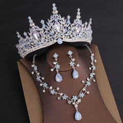 Rhinestone Headpiece Set Quinceanera Wedding & Birthday Jewelry with Crown Necklace & Earrings