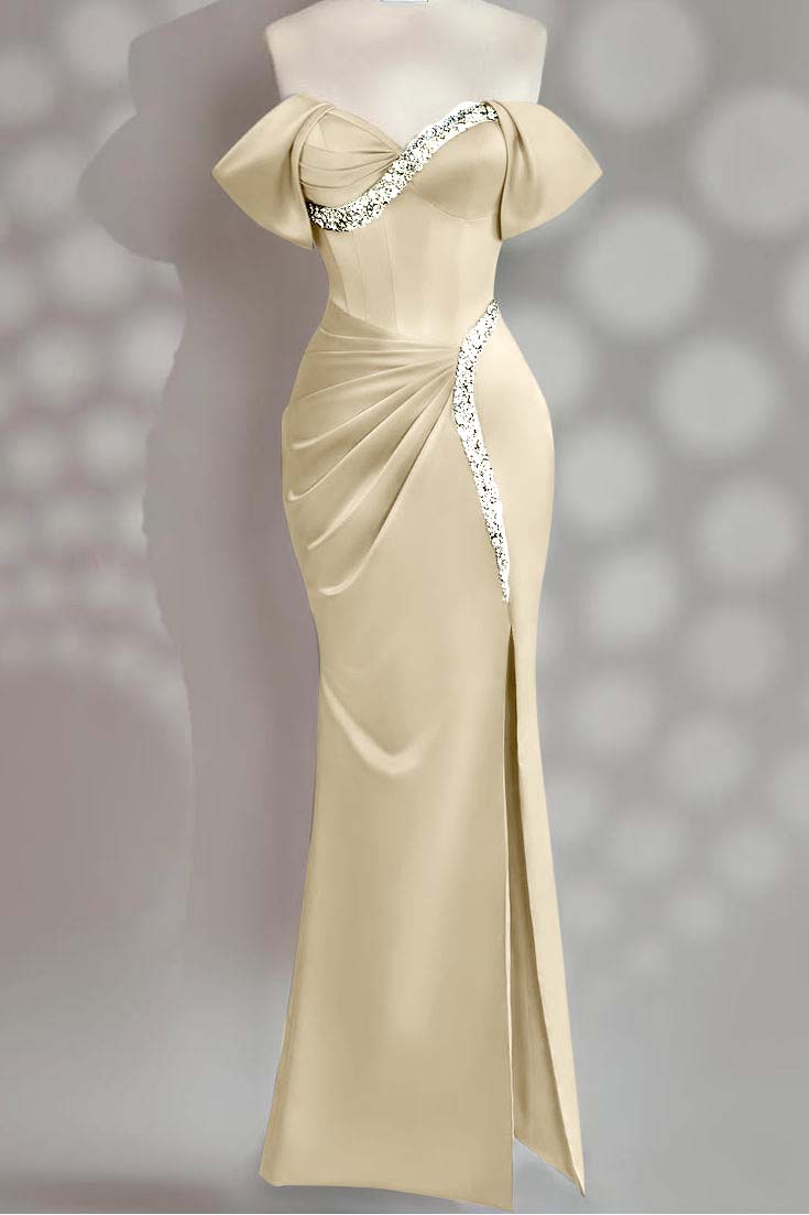 Sleeveless Off the Shoulder Long Mermaid Formal Dress With Beading
