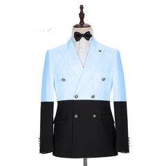 Newinlook Popular Sky Blue Double-Breasted Groomsmen Tuxedo with Peaked Lapel