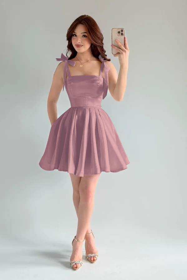 Spaghetti Strap Sleeveless Short A Line Formal Dress With Pleated