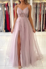 Newinlook Tulle Spaghetti Strap A-Line Evening Dress With Beadings