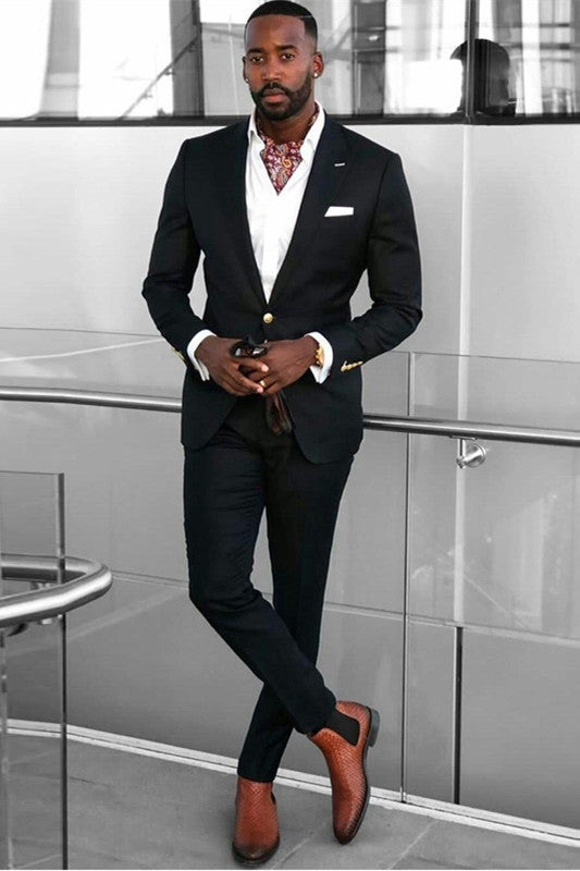 Newinlook Handsome Best-Fit Black Prince Suit with Peaked Lapel for Groom