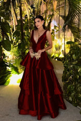 Straps Deep V Neck Sleeveless A Line Long Formal Dress With Pleated