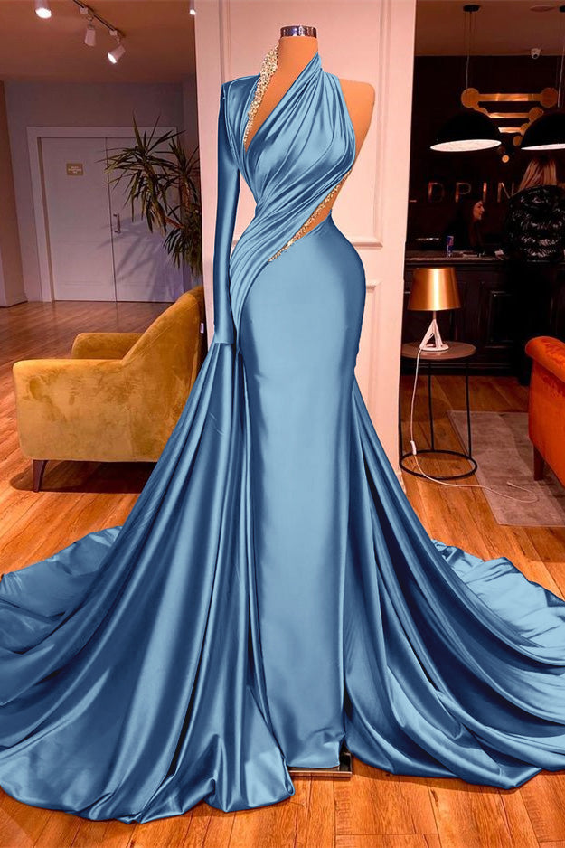 Newinlook One-Shoulder Mermaid Long Sleeves Evening Dress Long With Beadings