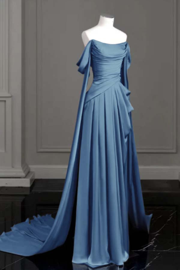 Off the Shoulder Strapless Sleeveless Long Formal Dress With Pleated