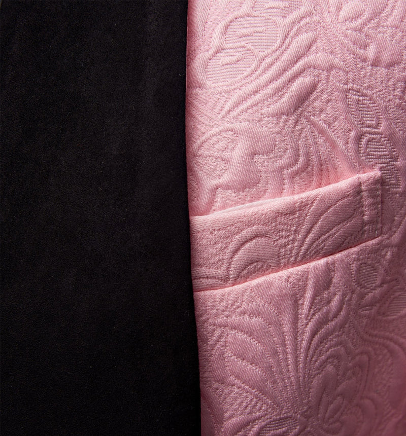 Newinlook Black Lapel Wedding Suit - 3 Piece with Pink Jacquard for Men