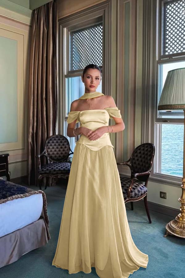 Stunning Off the Shoulder Sleeveless Long Formal Dress With Pleated