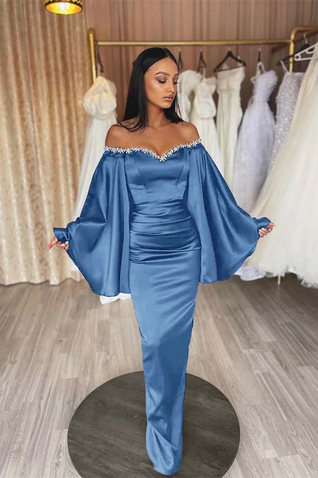 Newinlook Black Ruffle Sleeves Mermaid Long Evening Dress With Beads