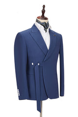 Newinlook Stylish Dark Blue Groomsmen Outfit with Peaked Lapel