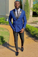 Newinlook Peaked Lapel Royal Blue Formal Dinner Prom Suit Double Breasted