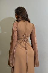 Charming Long Sleeves Jewel High Waist Long Formal Dress With Ruffles