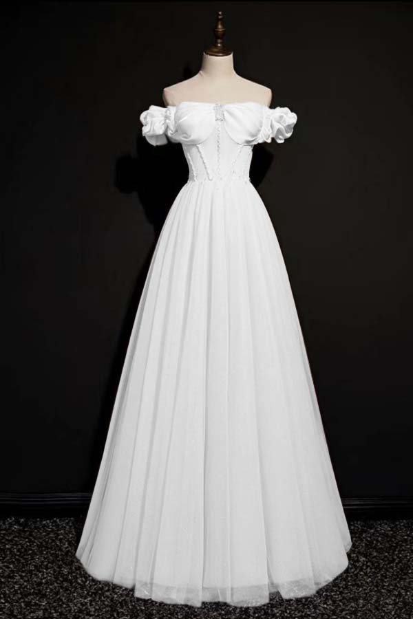Off the Shoulder Strapless Sleeveless Long Formal Dress With Tulle