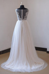 Affordable Appliques Tulle Sleeveless Wedding Dress White A-line Jewel Bridal Gowns On Sale