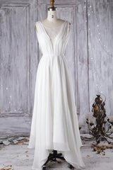 Affordable Asymmetric Chiffon Wedding Dress Lace Appliques Ruffles Bridal Gowns On Sale