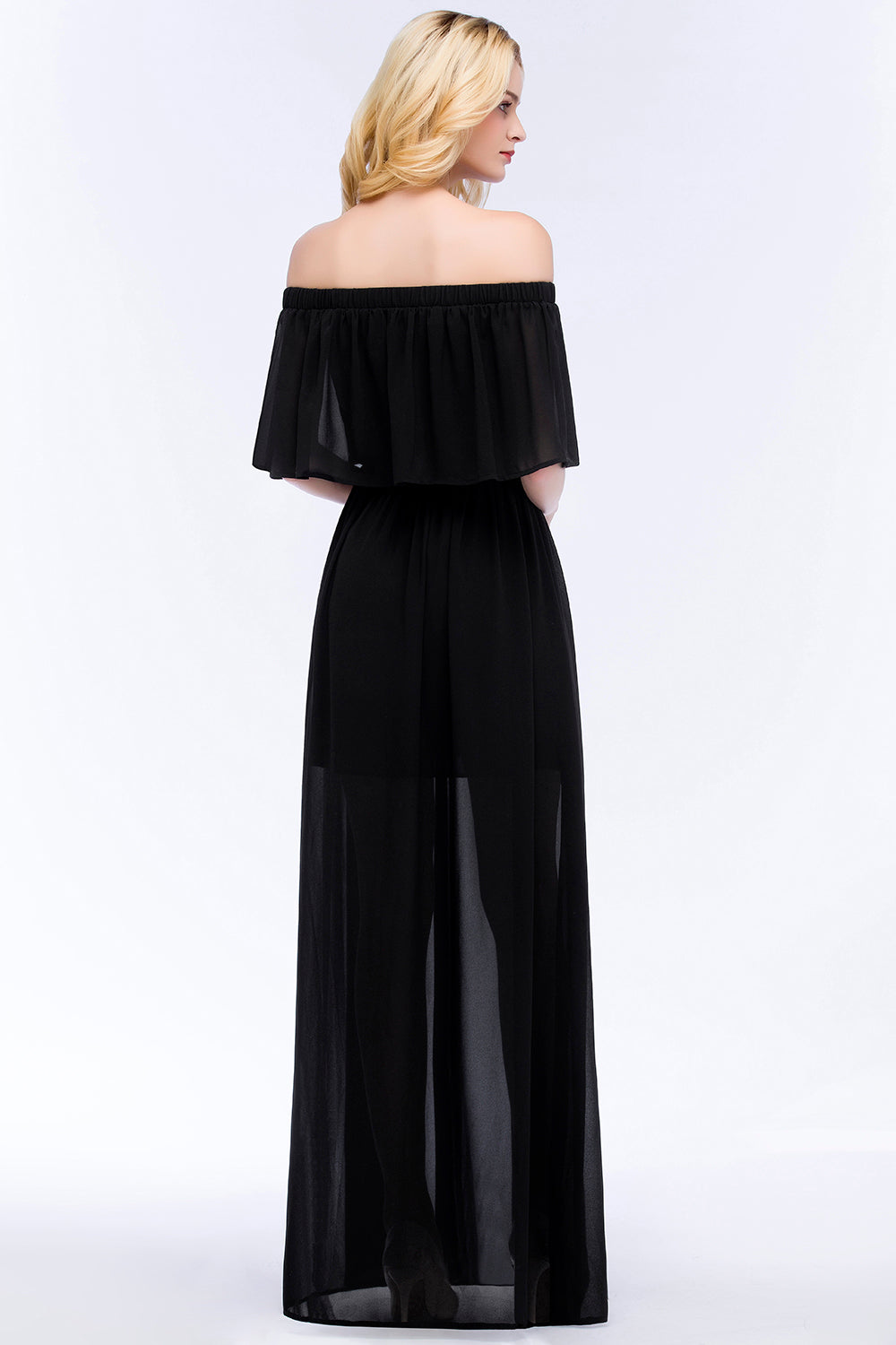 Affordable Black Off-the-shoulder Long Chiffon Bridesmaid Dress Online