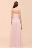 Affordable Blushing Pink Spaghetti Straps Ruffle Bridesmaid Dress