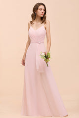 Affordable Blushing Pink Spaghetti Straps Ruffle Bridesmaid Dress