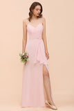 Affordable Blushing Pink Spaghetti Straps Ruffle Bridesmaid Dress