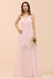 Affordable Blushing Pink Spaghetti Straps Ruffle Bridesmaid Dresses