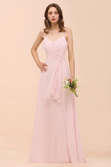 Affordable Blushing Pink Spaghetti Straps Ruffle Bridesmaid Dress