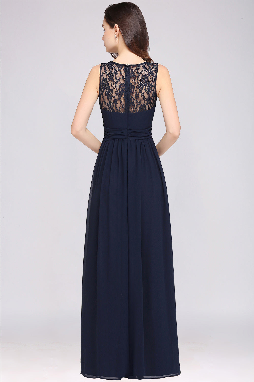 Affordable Chiffon Jewel Sleeveless Lace Bridesmaid Dress Online with Ruffle