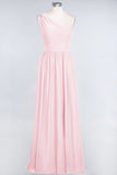 Affordable Chiffon One-Shoulder Ruffle Bridesmaid Dress with Beadings