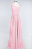 Affordable Chiffon One-Shoulder Ruffle Bridesmaid Dress with Beadings