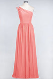 Affordable Chiffon One-Shoulder Ruffle Bridesmaid Dress with Beadings