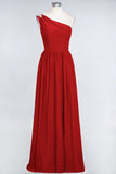 Affordable Chiffon One-Shoulder Ruffle Bridesmaid Dress with Beadings