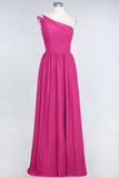 Affordable Chiffon One-Shoulder Ruffle Bridesmaid Dress with Beadings